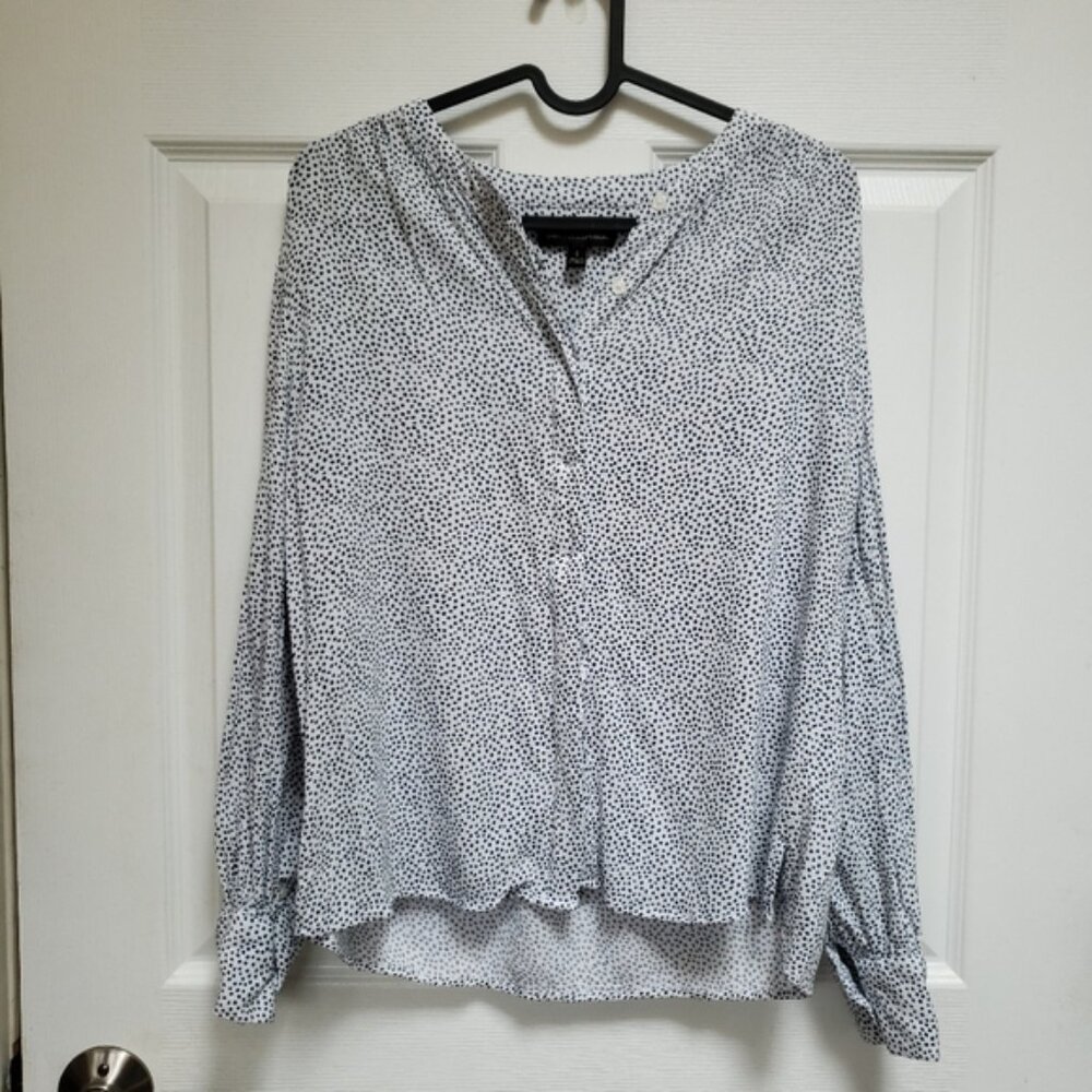 Banana Republic White Black Mini Dot Essential Viscose Button Front Shirt